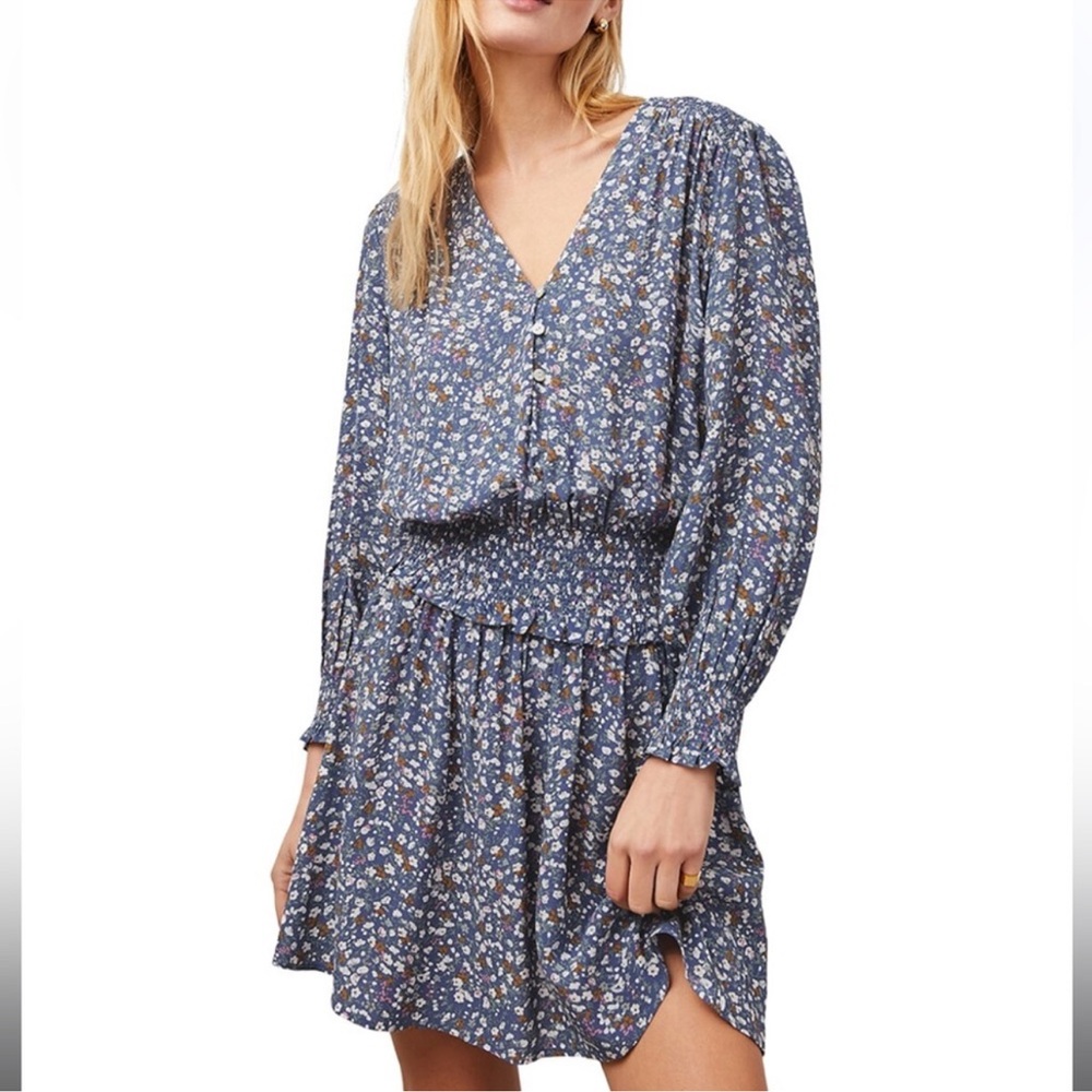 Rails Zana Blue V-Neck Sundress with Bishop Sleeves